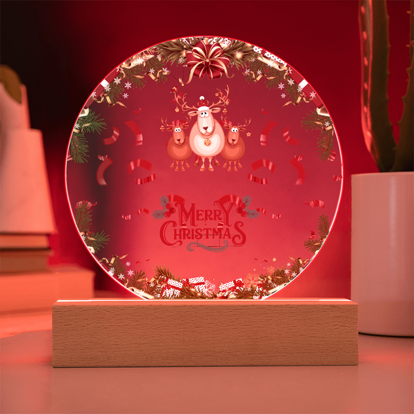 Festive LED Acrylic Plaque – A Joyful Reindeer Keepsake - Battery Powered LED Base - Acrylic Prints