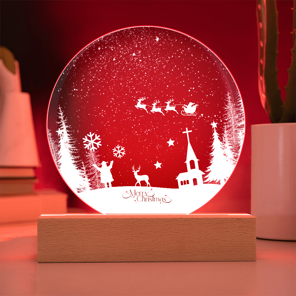 Santa Sleigh Circular Acrylic Plaque – A Gift of Wonder - Battery Powered LED Base - Acrylic Prints