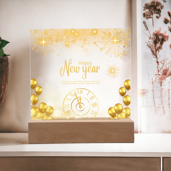 Golden Happy New Year Acrylic Plaque – Festive Gift 2026 - - Acrylic Prints