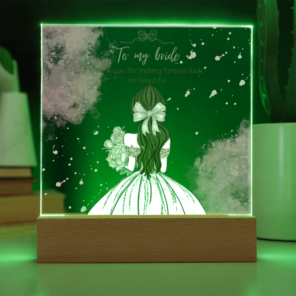 To My Bride Acrylic Plaque – Pink Bow Love Gift - Battery Powered LED Base - Acrylic Prints