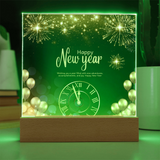 Golden Happy New Year Acrylic Plaque – Festive Gift 2026 - Battery Powered LED Base - Acrylic Prints