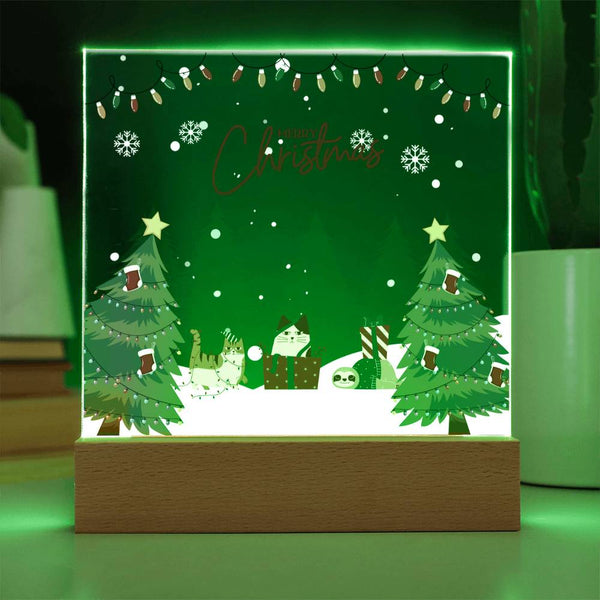 Cute Cat Christmas Plaque – Gift Joy & Winter Memories - Battery Powered LED Base - Acrylic Prints
