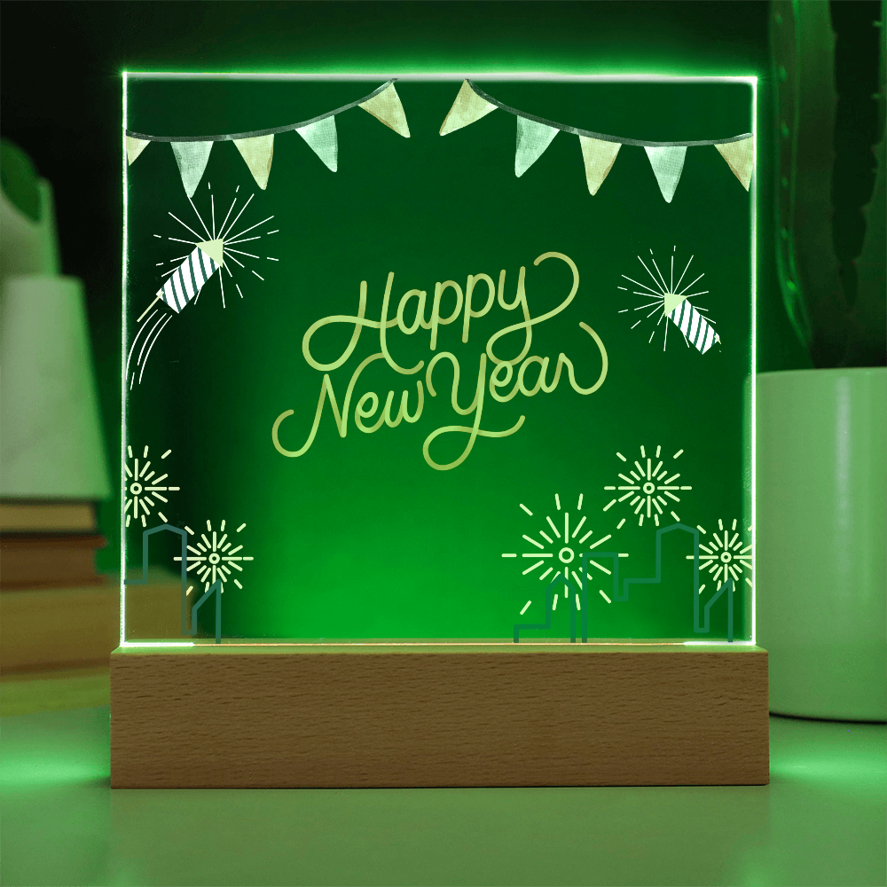 Happy New Year Acrylic Plaque – Festive Gift for 2026 - Battery Powered LED Base - Acrylic Prints