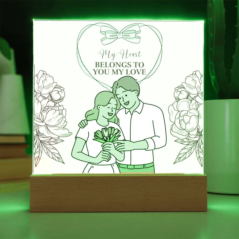 Acrylic Plaque for Wife – My Heart Belongs to You - Battery Powered LED Base - Acrylic Prints