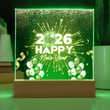 Radiant New Year 2026 Acrylic Plaque – Festive Keepsake - Battery Powered LED Base - Acrylic Prints