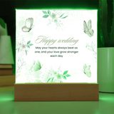 Happy Wedding Acrylic Plaque – Love’s Timeless Keepsake - Battery Powered LED Base - Acrylic Prints