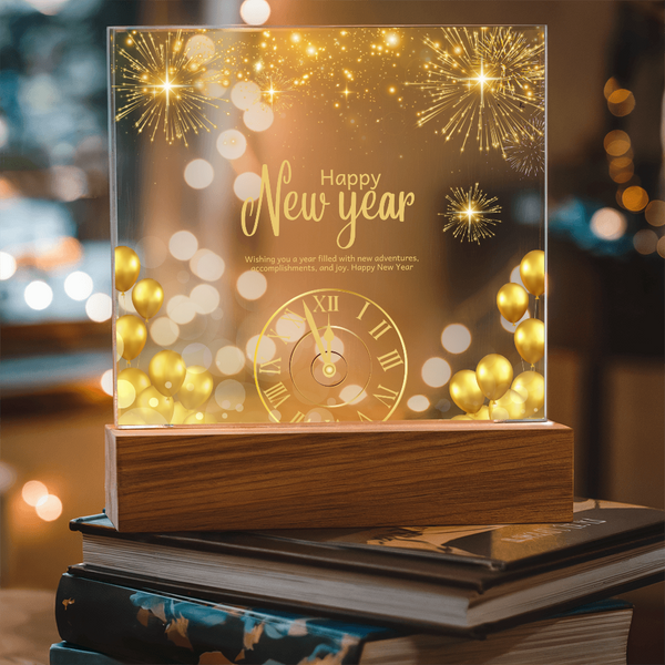 Golden Happy New Year Acrylic Plaque – Festive Gift 2026 - - Acrylic Prints