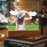 Girl with Hat Acrylic Plaque – Peaceful LED Home Decor - - Acrylic Prints