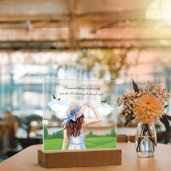 Girl with Hat Acrylic Plaque – Peaceful LED Home Decor - - Acrylic Prints