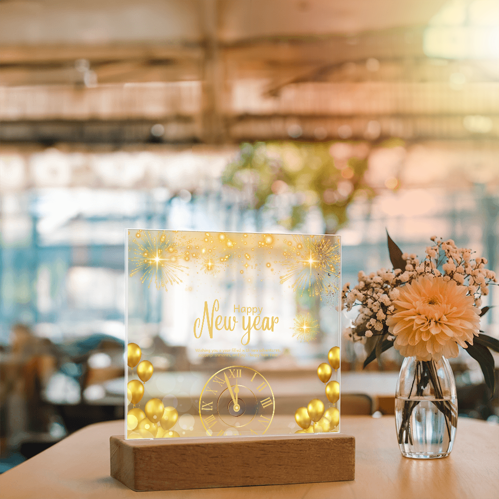 Golden Happy New Year Acrylic Plaque – Festive Gift 2026 - - Acrylic Prints