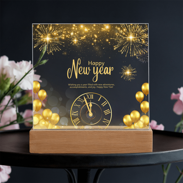 Golden Happy New Year Acrylic Plaque – Festive Gift 2026 - - Acrylic Prints