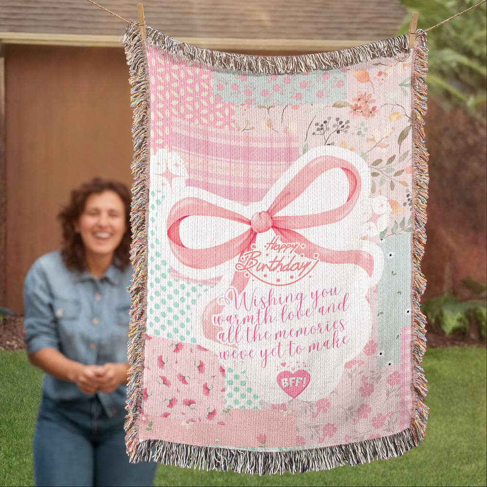 Pink Patchwork Woven Blanket for Best Friend - - Blanket