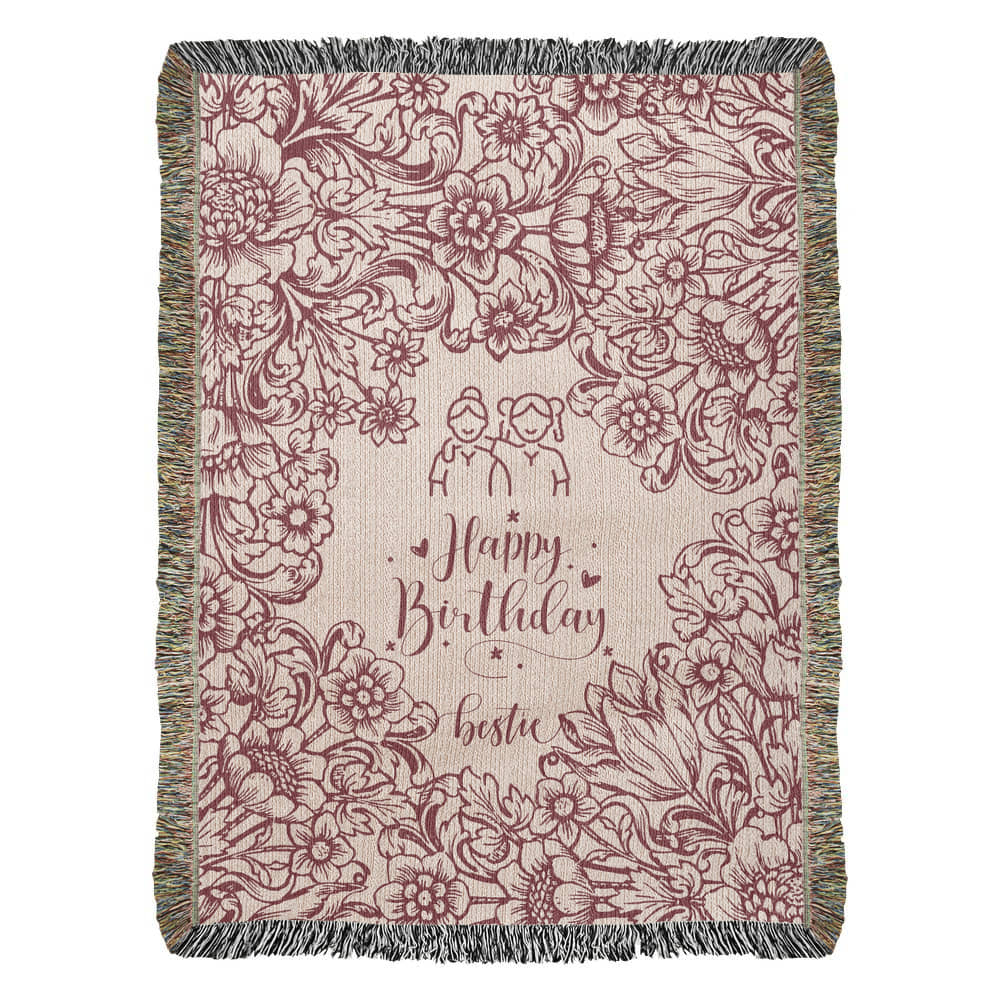 Maroon Floral Woven Blanket – Birthday Gift for Bestie - - Blanket