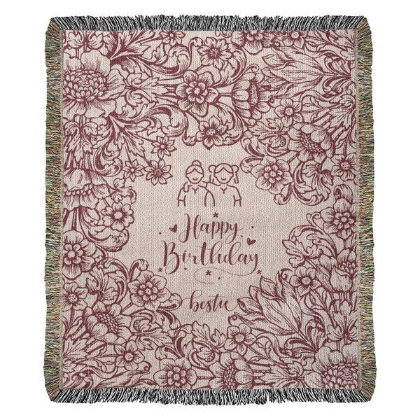 Maroon Floral Woven Blanket – Birthday Gift for Bestie - - Blanket