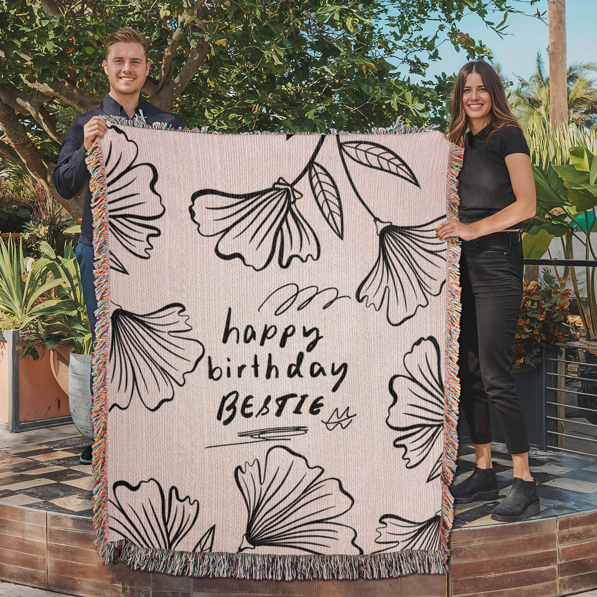 Minimalist Woven Blanket – Birthday Gift for Bestie - - Blanket