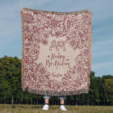 Maroon Floral Woven Blanket – Birthday Gift for Bestie - - Blanket