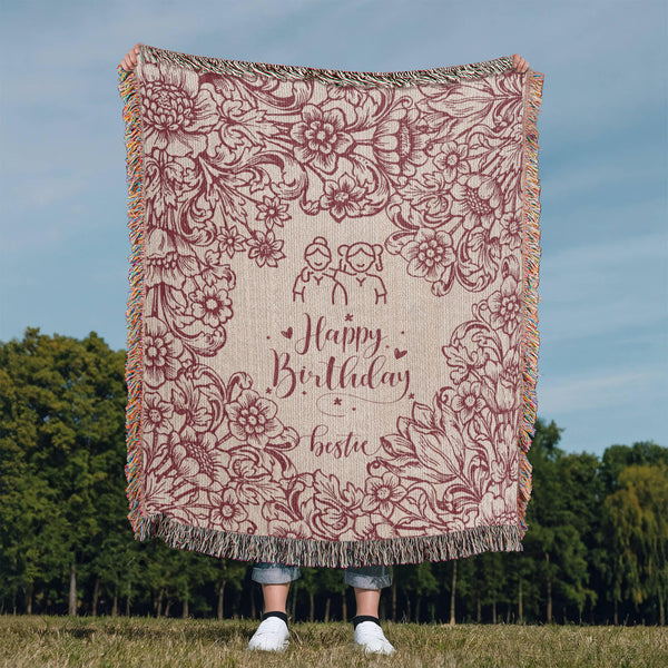Maroon Floral Woven Blanket – Birthday Gift for Bestie - - Blanket