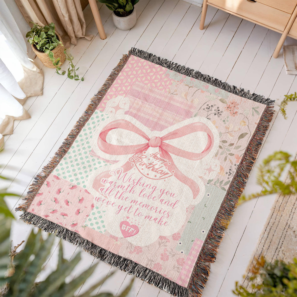 Pink Patchwork Woven Blanket for Best Friend - - Blanket