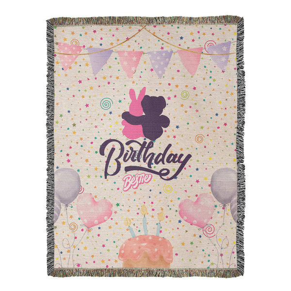Birthday Woven Blanket – Teddy & Bunny Bestie Style - 60" x 80" - Blanket