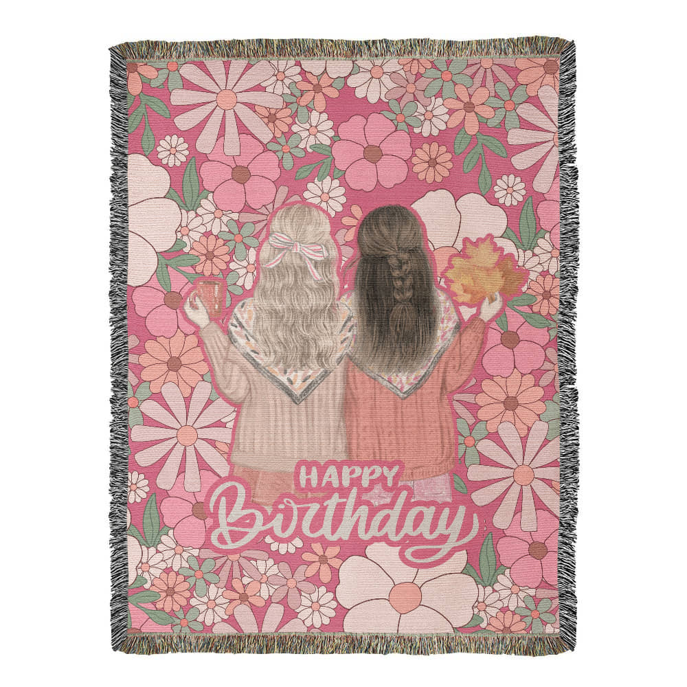 Bestie Birthday Blanket – A Hug in Floral Threads - 60" x 80" - Blanket