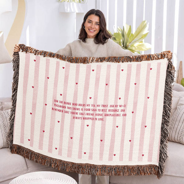Iconic Bestie – Pink Heart Woven Blanket - - Blankets