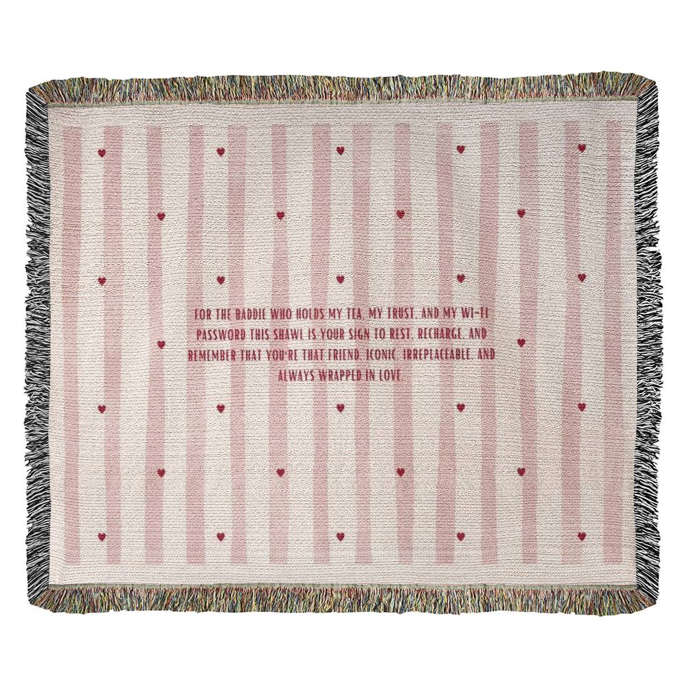 Iconic Bestie – Pink Heart Woven Blanket - - Blankets