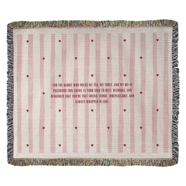 Iconic Bestie – Pink Heart Woven Blanket - - Blankets
