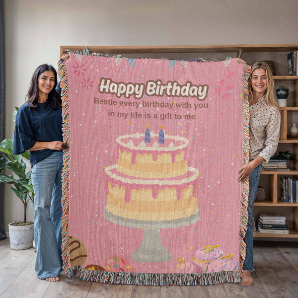 Birthday Woven Blanket – Pastel Party Design for Friend - - Blankets