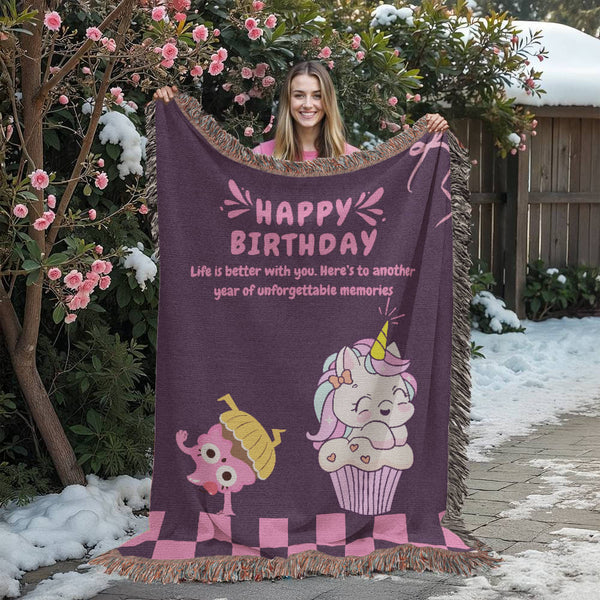 Whimsical Woven Blanket – Fun Gift for Quirky Bestie - - Blankets