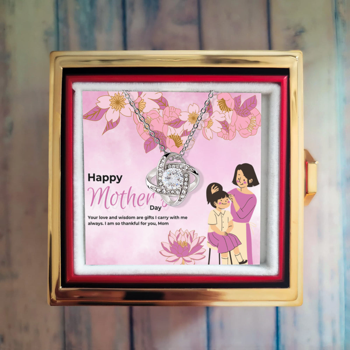 Mother-Daughter Love Knot Necklace Gift - White Gold Finish Standard Box - Necklaces