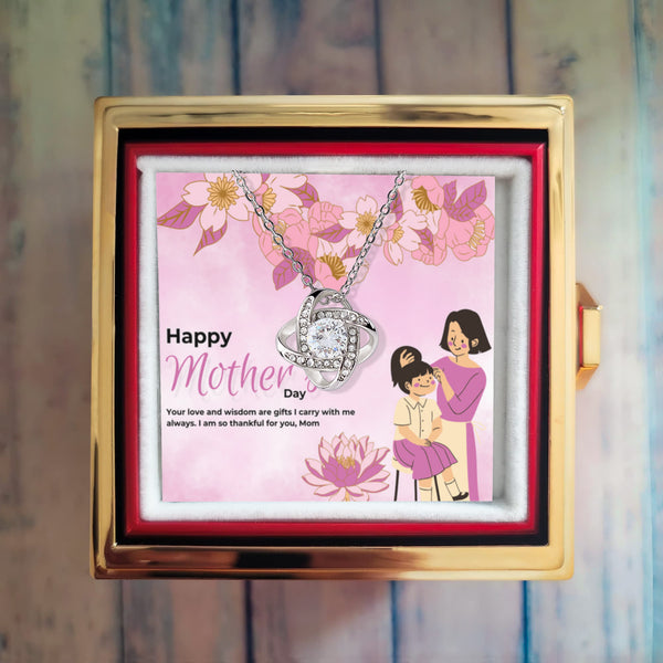 Mother-Daughter Love Knot Necklace Gift - White Gold Finish Standard Box - Necklaces