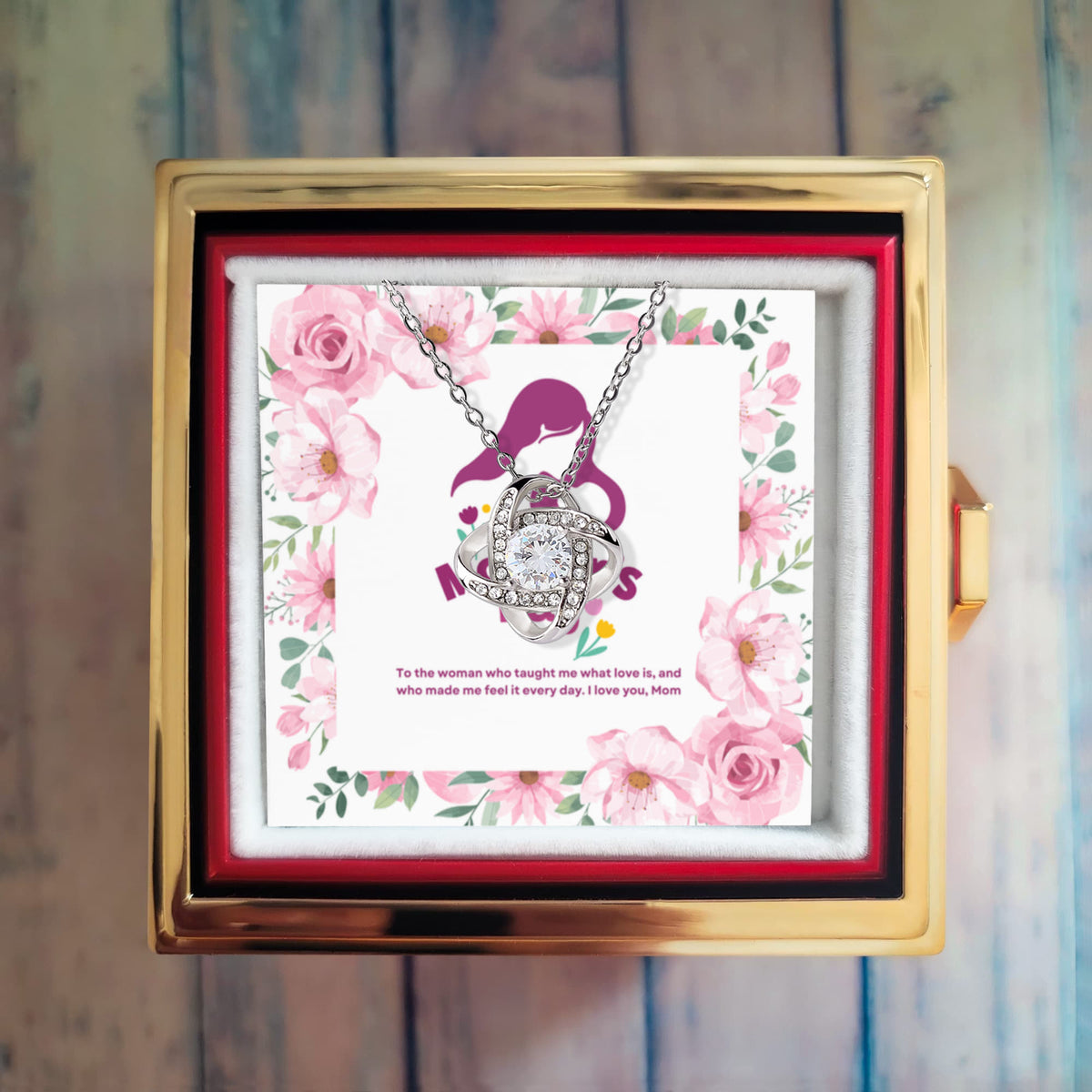 Floral Love Knot Necklace for Mom - White Gold Finish Standard Box - Necklaces