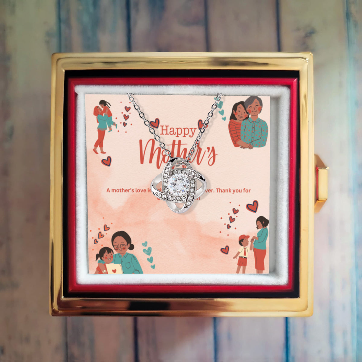 Love Knot Necklace with Rose Box For Mother - White Gold Finish Standard Box - Necklaces