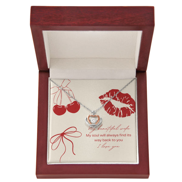 Crown Pendant Necklace – Sweet Cherry Kiss Gift for Wife - Luxury Box - Necklaces