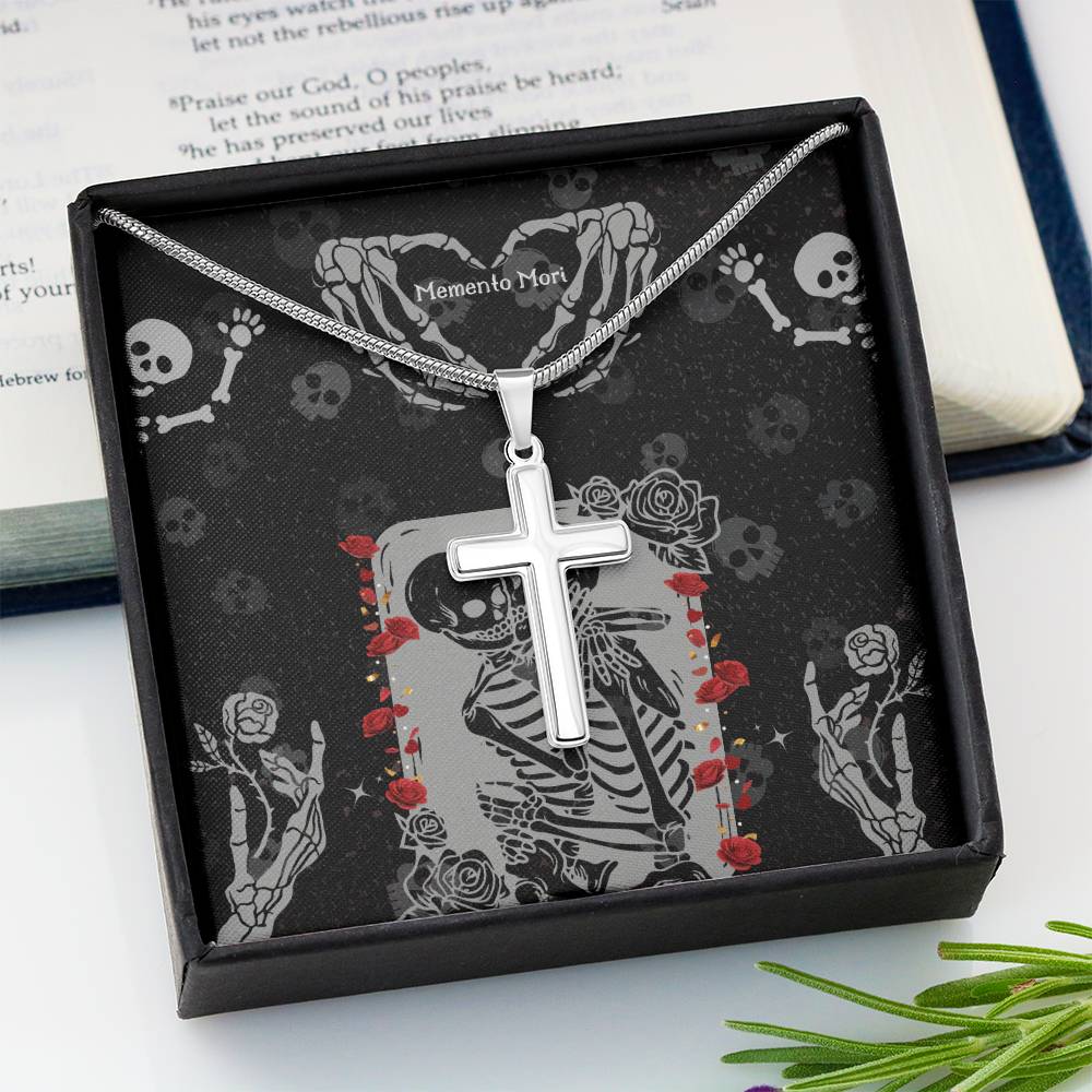 Eternal Elegance - Skeleton & Roses Cross Necklace - - Necklaces