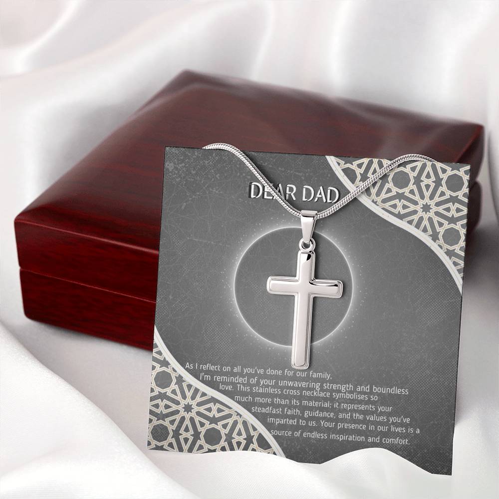 Dear Dad - Stainless Steel Cross Necklace of Faith - - Necklaces