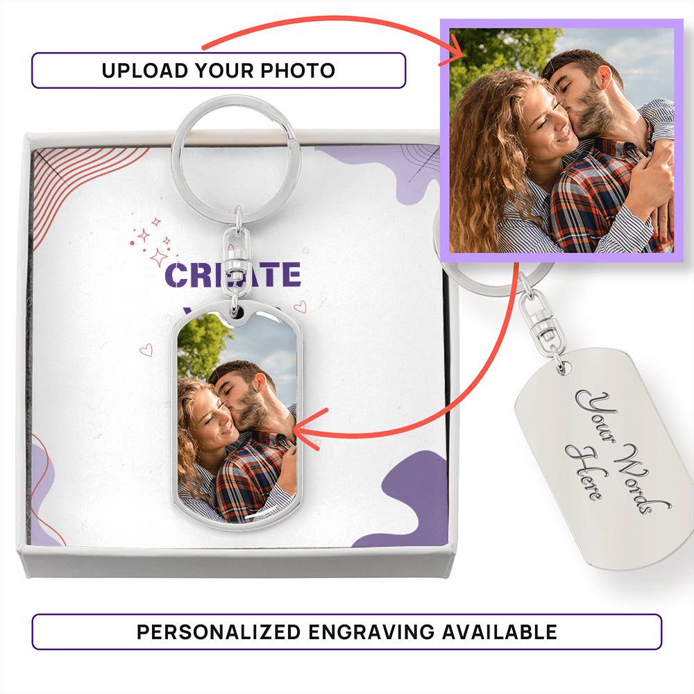 Cherished Moments - Custom Photo and Text Dog Tag Keychain - Dog Tag Keychain (Silver) No - Keychains