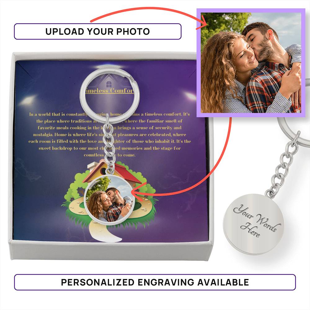 A Touch of You - Personalized Photo and Engraved Circle Keychain - Luxury Keychain (Silver Color) No - Keychains