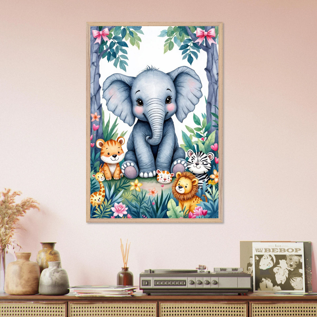 Nursery Gift – Jungle Friends Poster - Wood frame - Wooden Framed Posters