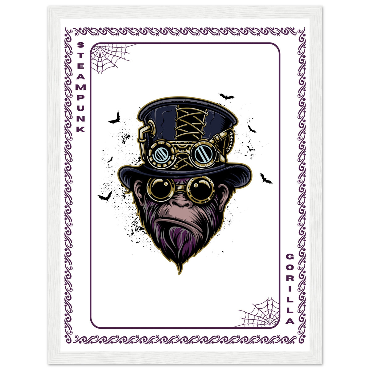 Elevate Your Decor - Steampunk, Funky, and Urban Gorilla Poster Set - 30x40 cm 12x16″ White frame Steampunk Gorilla - Wooden Framed Posters