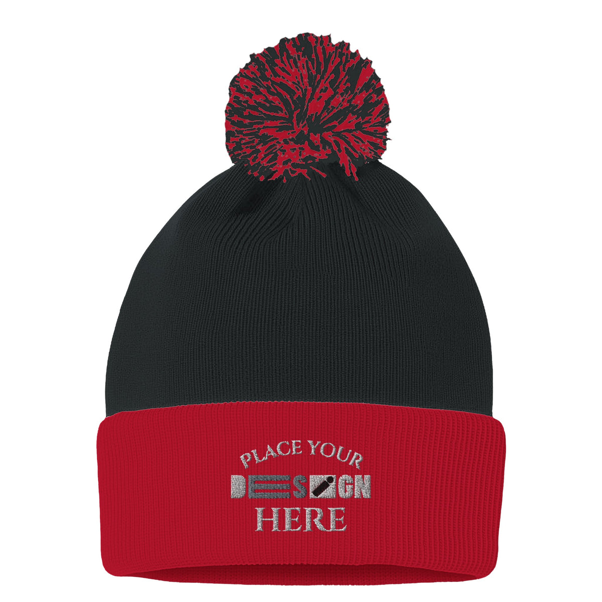 The Perfect Pom-Pom Customizable Cuffed Beanie for All Seasons - Black red - Beanies