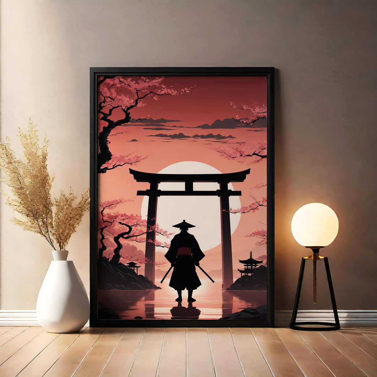 Serenity and Strength - Samurai at Dusk - 12x18 - Framed Posters