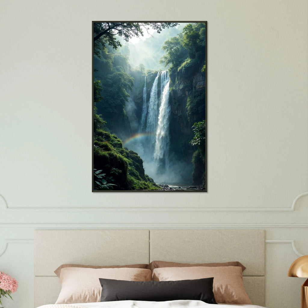 Rainbow Falls - Serene Forest Memory - 60x90 cm 24x36″ - Metal Framed Posters