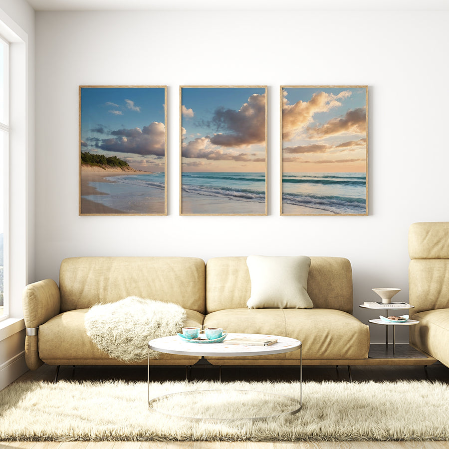 Giftomory Art – Peaceful Sunset in Three Panels - 24x36 - Framed Posters