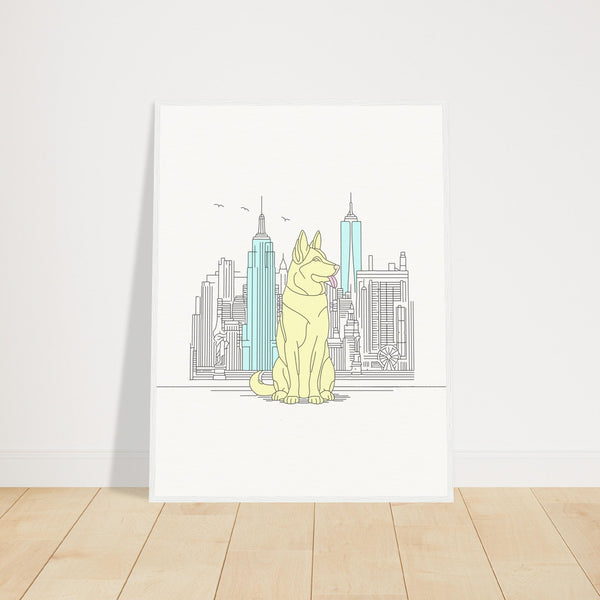 Urban Companion - Dog and Cityscape Art - 60x80 cm 24x32″ White frame - Wooden Framed Posters