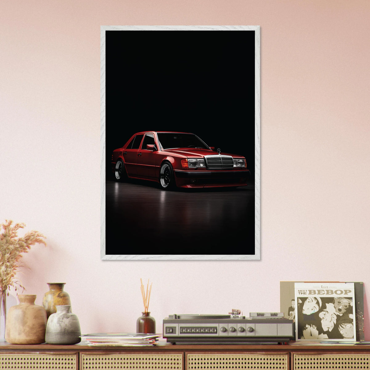 Classic Red Ride – Wooden Framed Poster Gift for Car Lovers - - Wooden Framed Posters