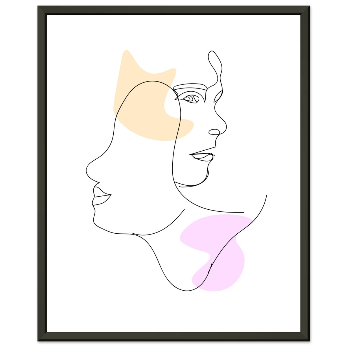 Mirrored Elegance - Artistic Line Faces in Gentle Tones - 40x50 cm 16x20″ - Metal Framed Posters