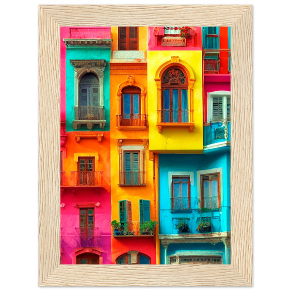 Vibrant Dreams - Colorful Cityscape Art - 13x18 cm 5x7″ Wood frame - Wooden Framed Poster