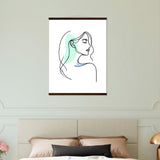 Elegance in Line - Minimalist Female Profile Art with Wooden Hangers - 60x80 cm 24x32″ Dark wood wall hanger - Posters With Hanger