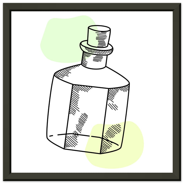 Vintage Charm - Line Art Bottle with Pastel Accents - 30x30 cm 12x12″ - Metal Framed Posters